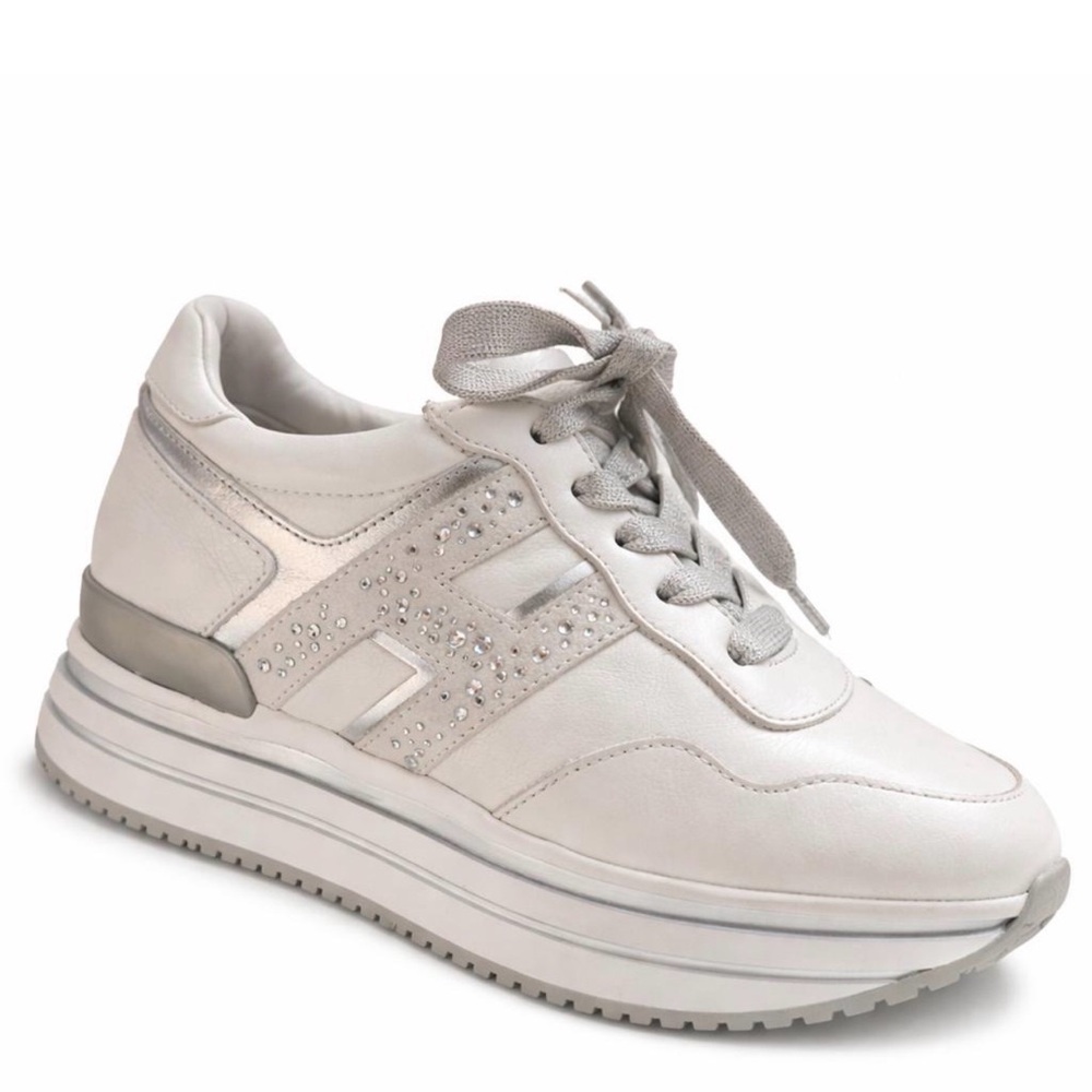 Hogan White platform Sneakers with Silver leather and crystals 37/7